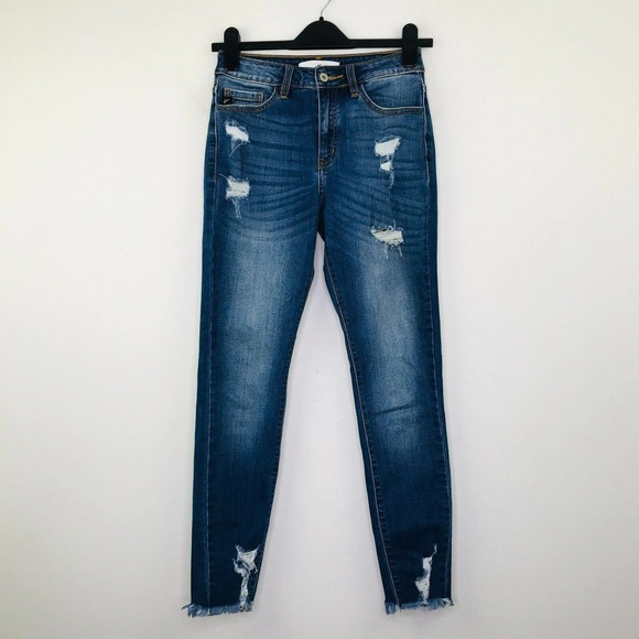 KanCan Denim - KanCan Women's 26 Jeans Blue Stone Wash Skinny Distressed Cut-Off Mid Rise G